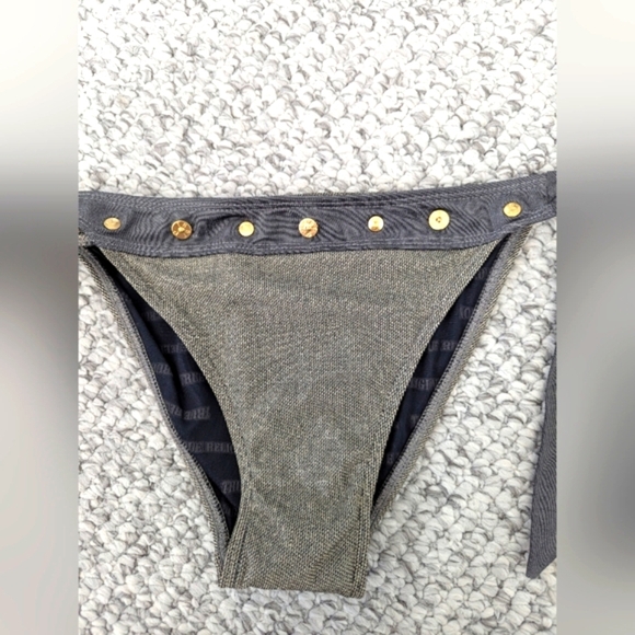 True Religion Women's Gray & Metallic Bikini Bottom w/ Gold Accents - Picture 2 of 16